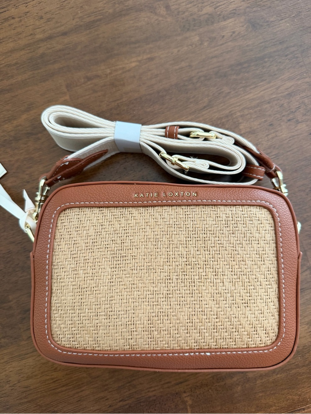 Katie Loxton Tan & Cream Woven Crossbody Bag